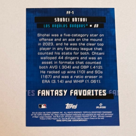 2024 Topps Fantasy Favorites : Shohei Ohtani # FF-1 Los Angeles Dodgers - Picture 6 of 8